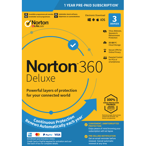 Norton 360 Deluxe – 1-Year / 3-Device – UK/Europe