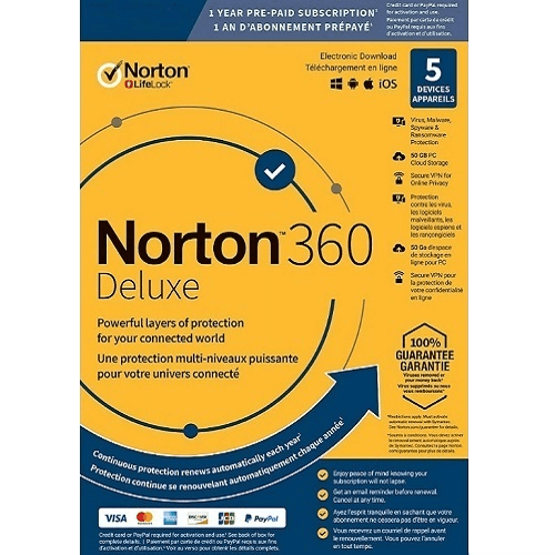Norton 360 Deluxe – 1-Year / 5-Device – USA/Canada